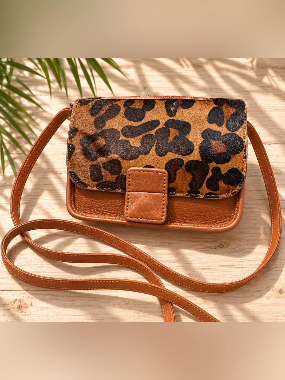 J. Crew mini Leopard-Print Flap Crossbody leather bag purse